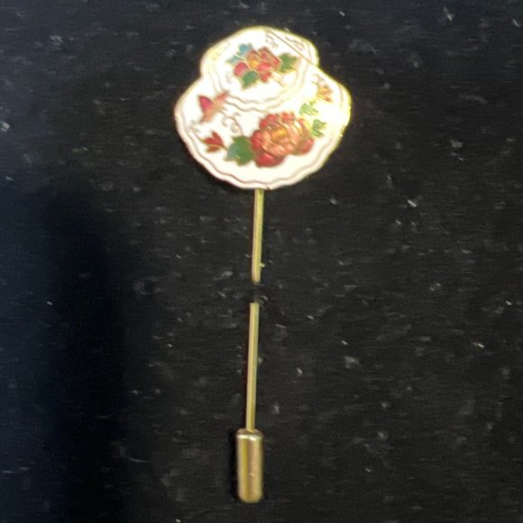 Gold Tone Cloisonné Rose And Butterfly Stick Pin (4101) - Picture 1 of 4